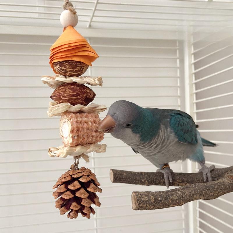 Fun Parrot Toy, Black Phoenix, Peony Bird, Destruction, Boredom, Gnawing String, Chewing Nut, Pinecone, Birdcage, Decorative Pendant