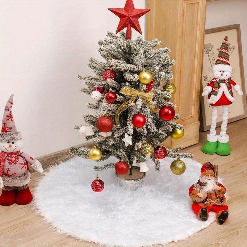 2026 New Pure White Long‑Haired Christmas Tree Skirt 78/90/122cm Soft Plush Tree Base Cover Home Xmas Holiday Decor Supplies