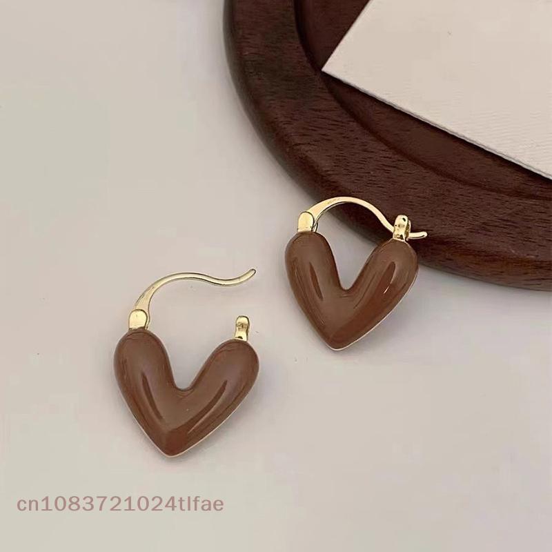 YY30~French Romantic Wine Red Enamel Heart Shaped Pendant Earrings Fashion Jewelry For Women Eardrop Accessories