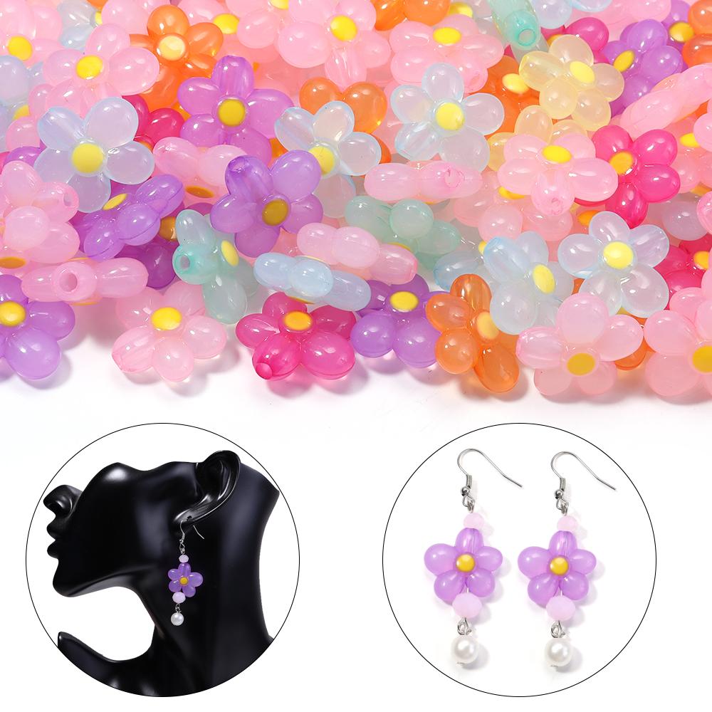 20pcs 20.5x21mm Flower Acrylic Beads Colorful Five Petals Flower Loose Beads For Jewelry Making DIY Bracelet Earrings Keychain