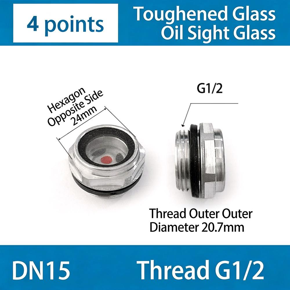 1Pcs G1/4 G3/8 G1/2 G3/4 Oil Sight Window Male Thread G1 G1-1/4 G1-1/2 BSP NPT Oil Level Sight Glass Tempered Glass Aluminum