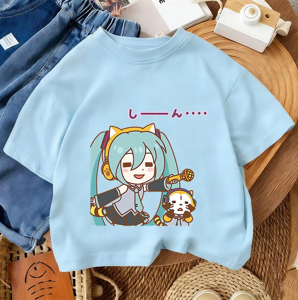 Kids Casual Tee Hatsune Miku Popular Cartoon Print 2026 Summer Boys Girls Street Style Fashion Tops 3-14 Age