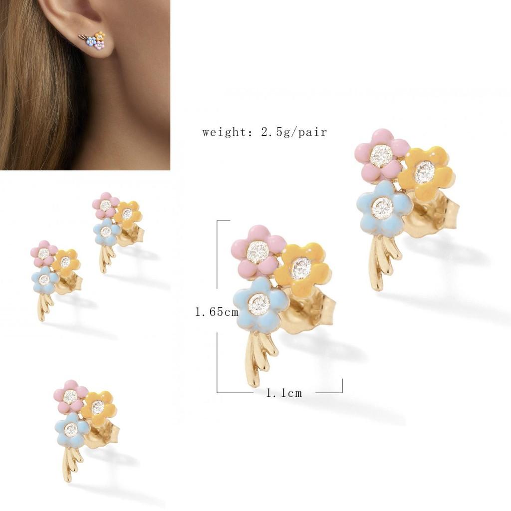 Delicate Small Flower Stud Earrings With Sparkling Gemstones For Women