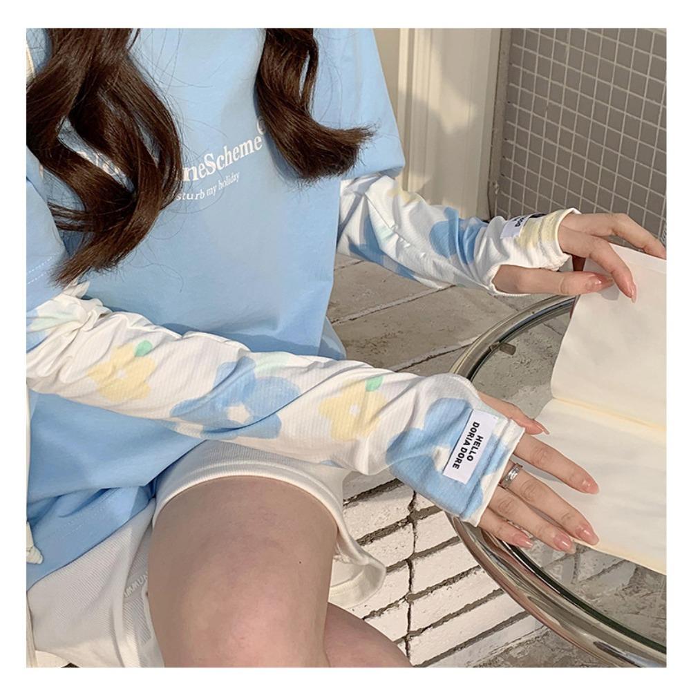 Elastic Printed Sleeves Ice Silk Sunscreen Sleeves Practical Long Gloves
