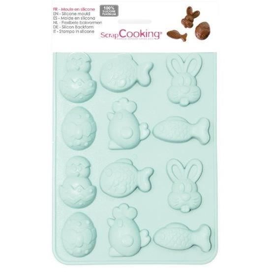 Moule silicone - SCRAPCOOKING - Chococat de Pâques - 12 empreintes de 6 formes différentes - 20.4x14.4x1cm