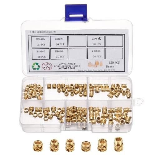 uxcell 120pcs M3 M4 Metric Thread Insert Brass Heat-Set Insert Knob Nut Assortment Kit, 3D Printed Brass Nuts, Thread Insert Nuts