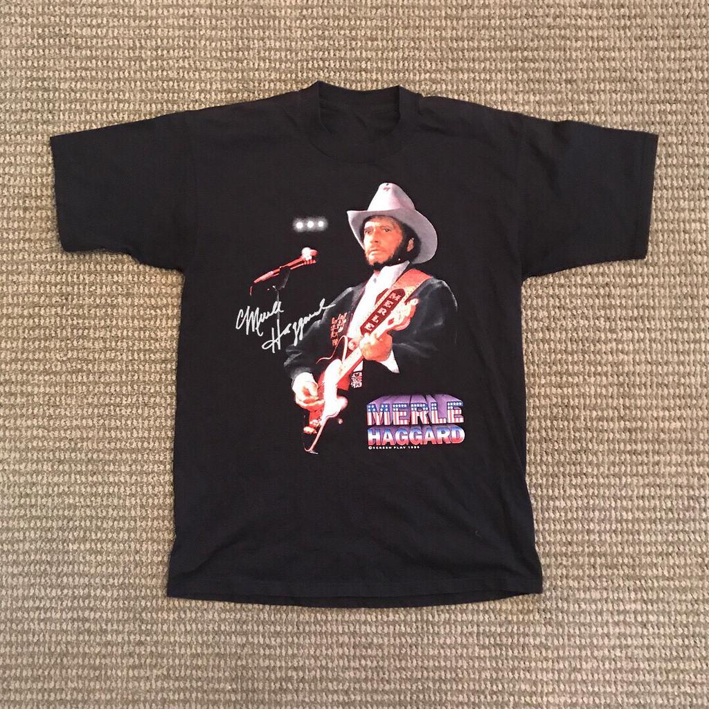 Vintage Signature Cowboy Merle Haggard Shirt Black Men Unisex S-4XL