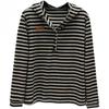 Fashion Striped Hooded Long-sleeved T-shirt Spring and Autumn All-match Plus Size Women's Slim Literary Retro Top