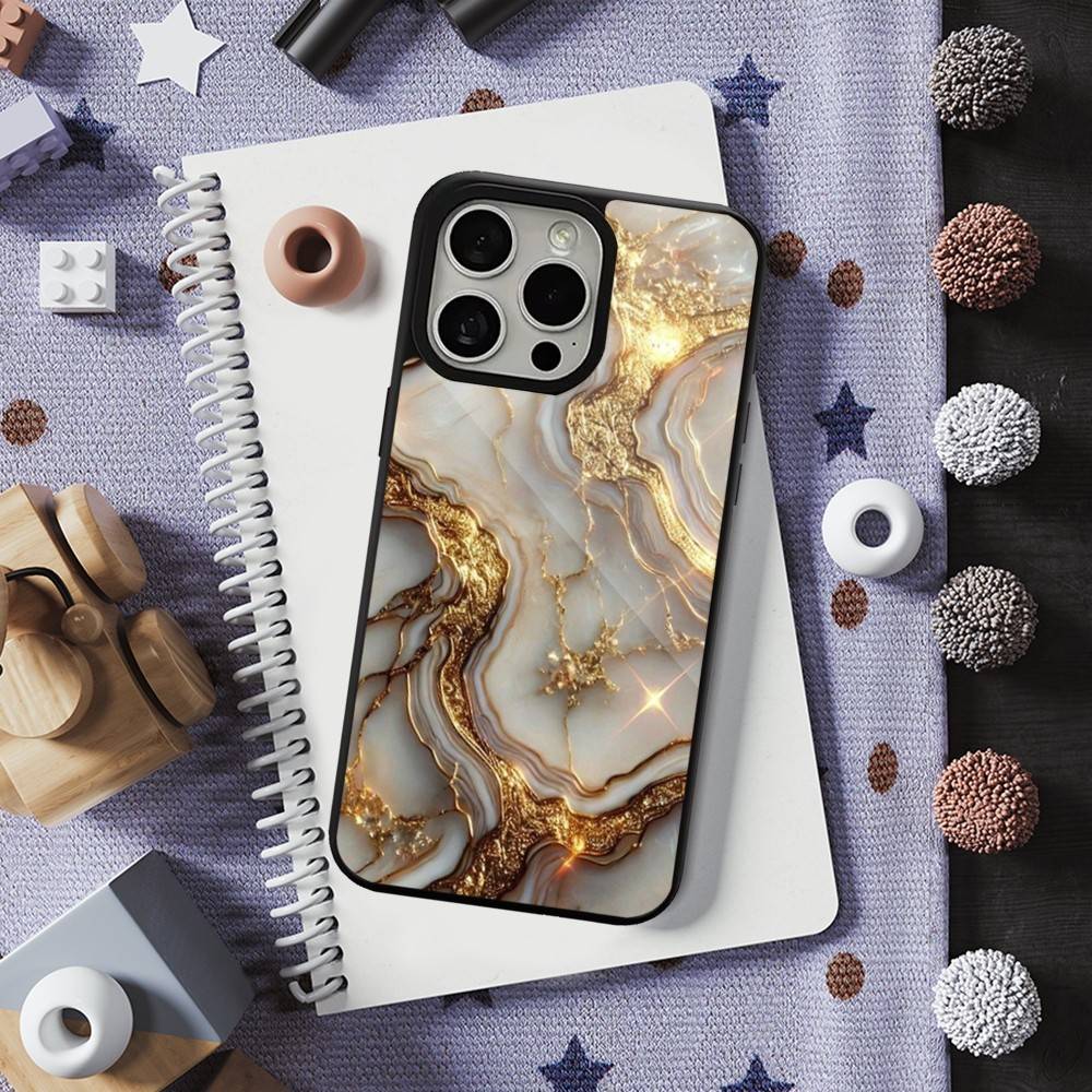 Black Gold Art Marble For iPhone 15,Mini,13,Max,11,12,Pro,16,17,14,Plus,For Magsafe,Magnetic Wireless Charging Case