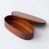 Osaka Choseido Wooden Hollowed-Out Lunch Box, Oval (Mokume) with Lacquer Finish, Single Tier (400cc, Slender Oval, Divided, Brown Band)