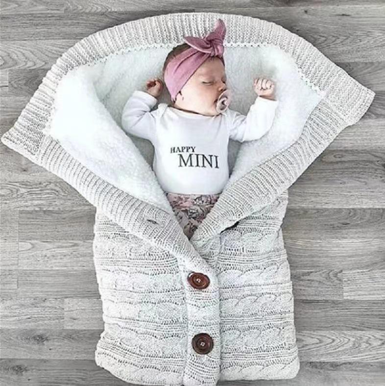 Cozy Autumn & Winter Baby Stroller Sleeping Bag - Wool Knit, Button Design, Plus Velvet, Thick & Warm.