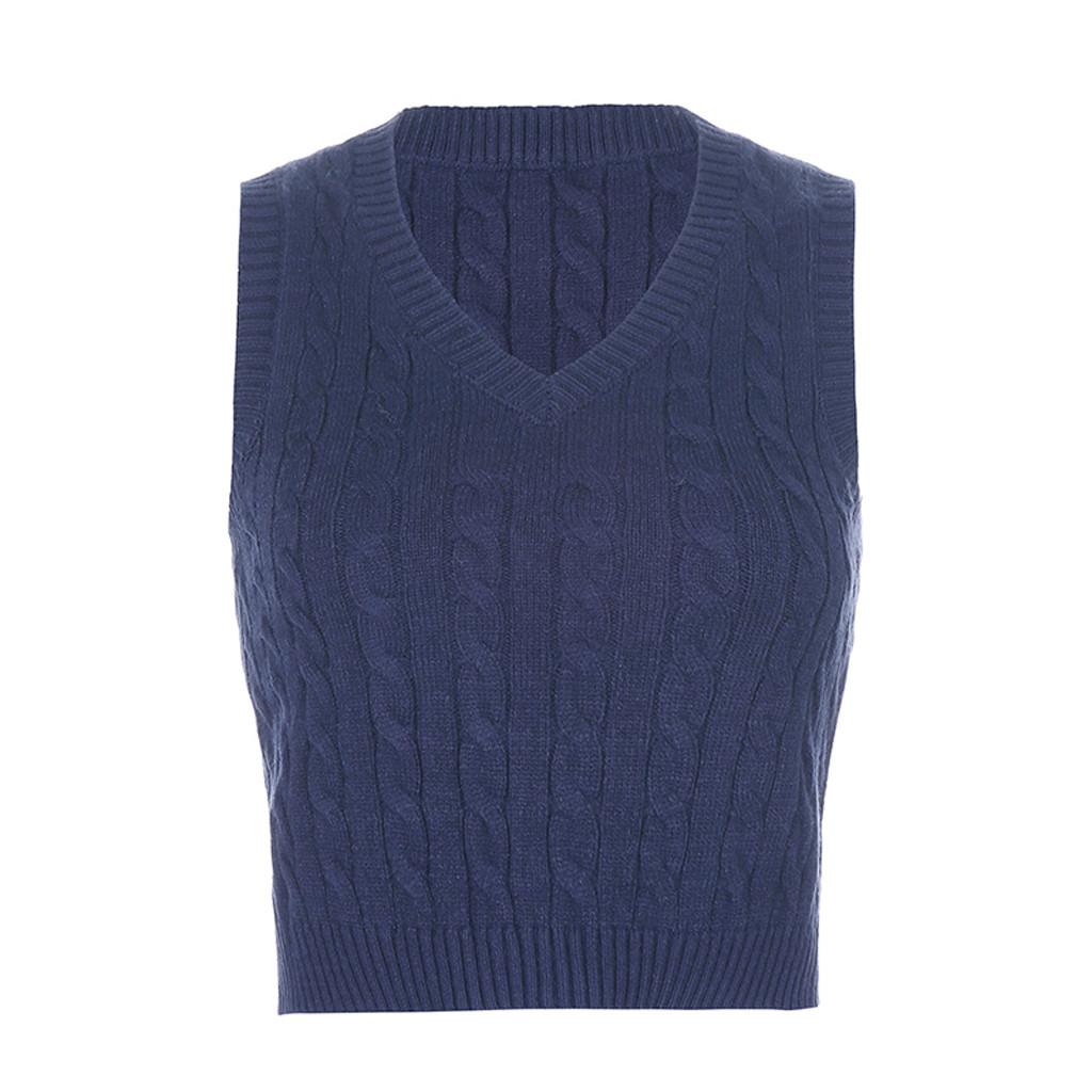 Womens Casual Plaid Knitted Tank Top  Knitwear Preppy Style V-Neck Vest Sweater