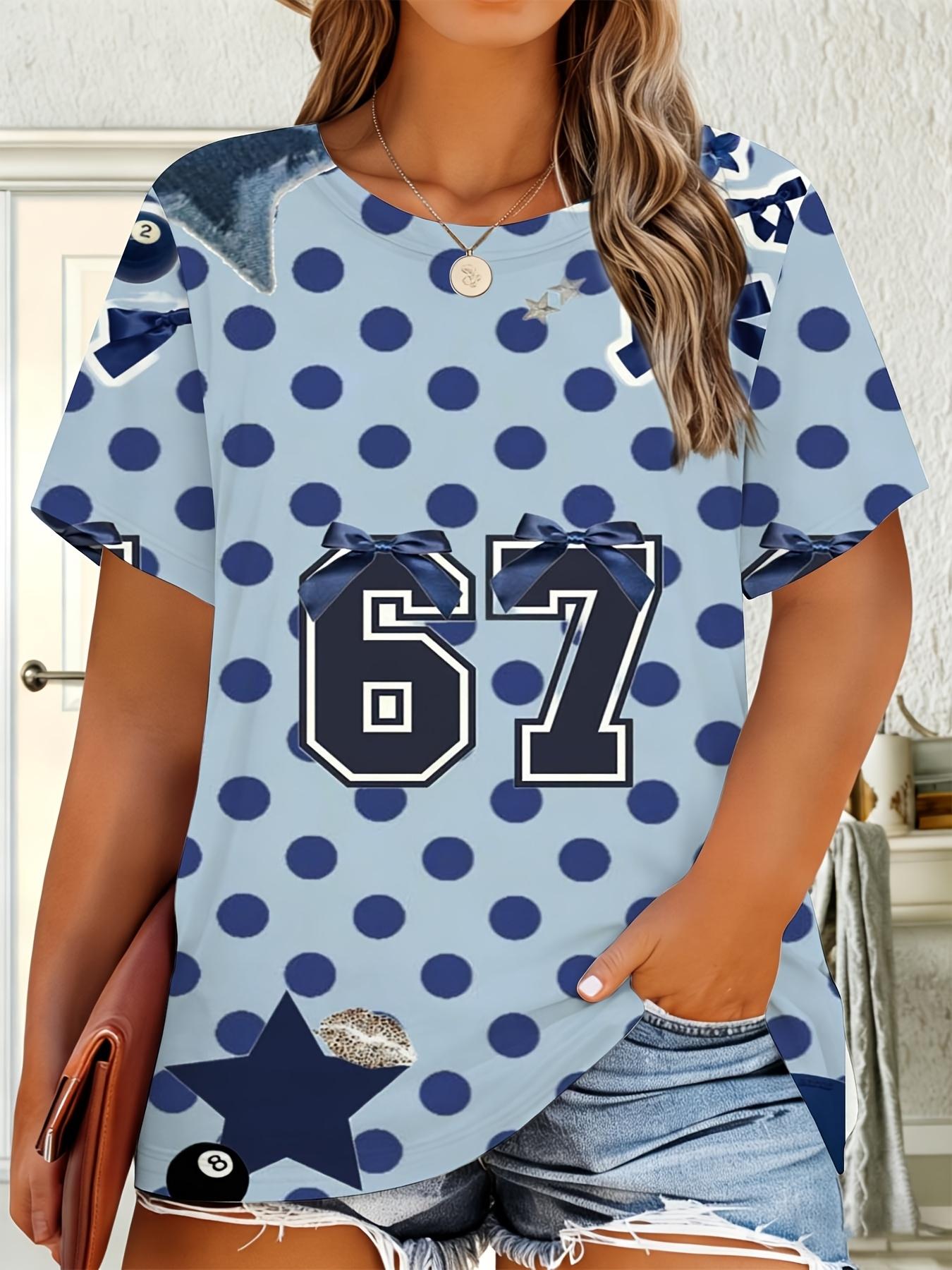 Polka Dot Number 67 Print Women S T-Shirt Casual Fashion Loose Pattern Top 3XL