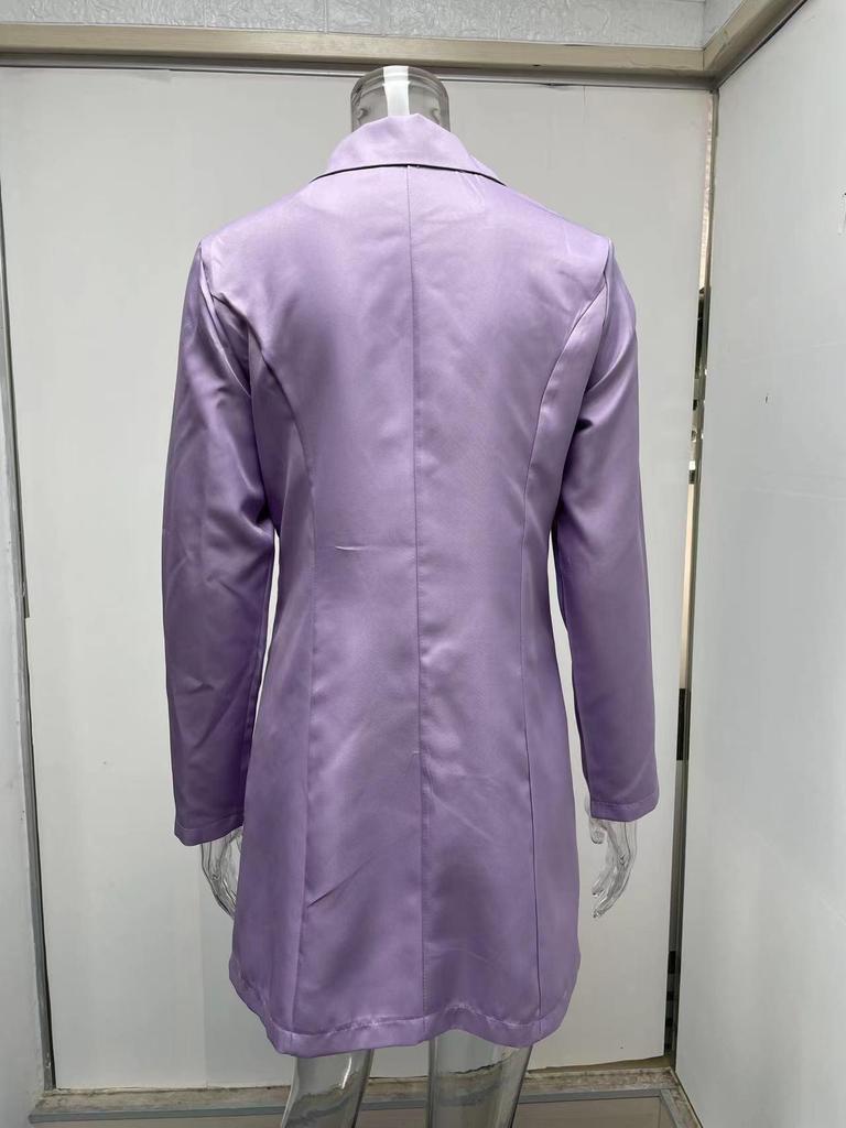 2024 Women's Slim Fit Double-Breasted Blazer - Solid Color, Long Sleeve Lapel Jacket