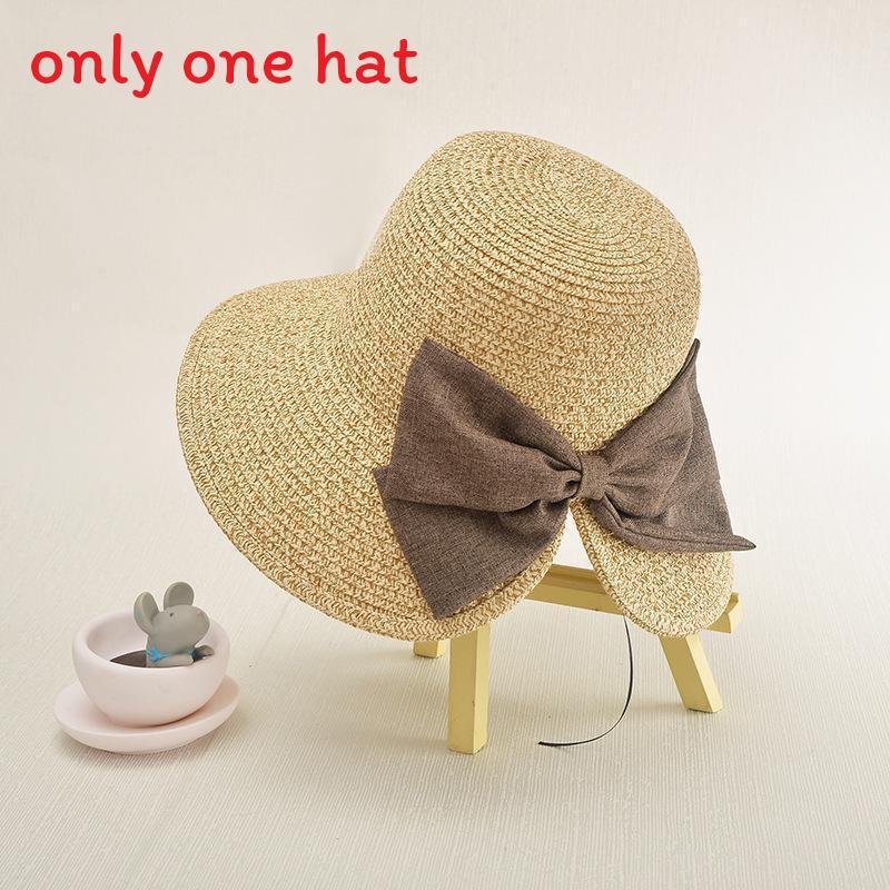 

Summer Wide Brim Straw Hat For Women With Slit Bowknot Sun Protection For Beach Outings бежевый
