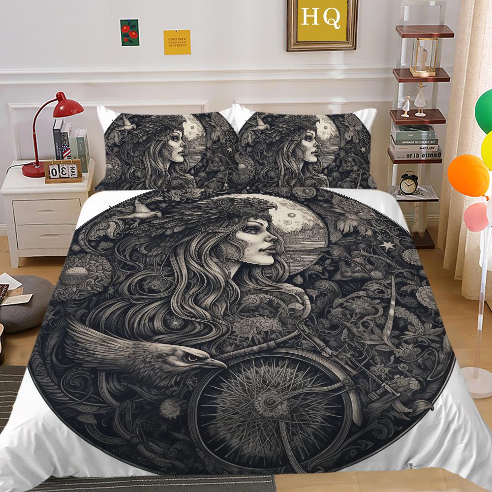 3D Beauty Skull Tisk Přehozy na postel King Size Polyester Povlak Set Design Špičkový bytový textil