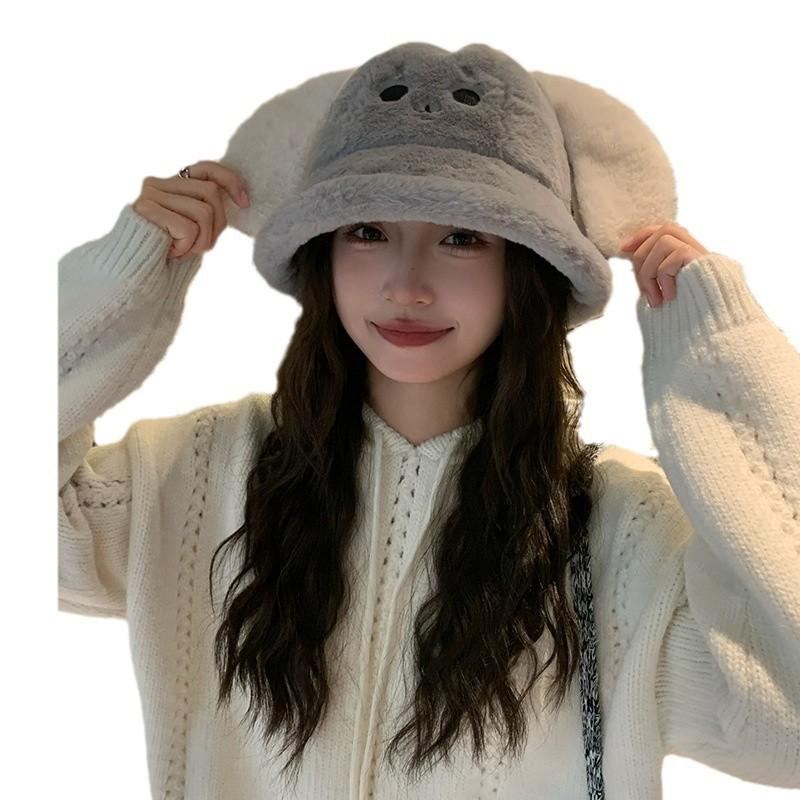 Fisherman Hat for Women Korean Version All Match Face Showing Small Basin Hat Thickened Warm Ear Protecting Cold Proof Plush Hat