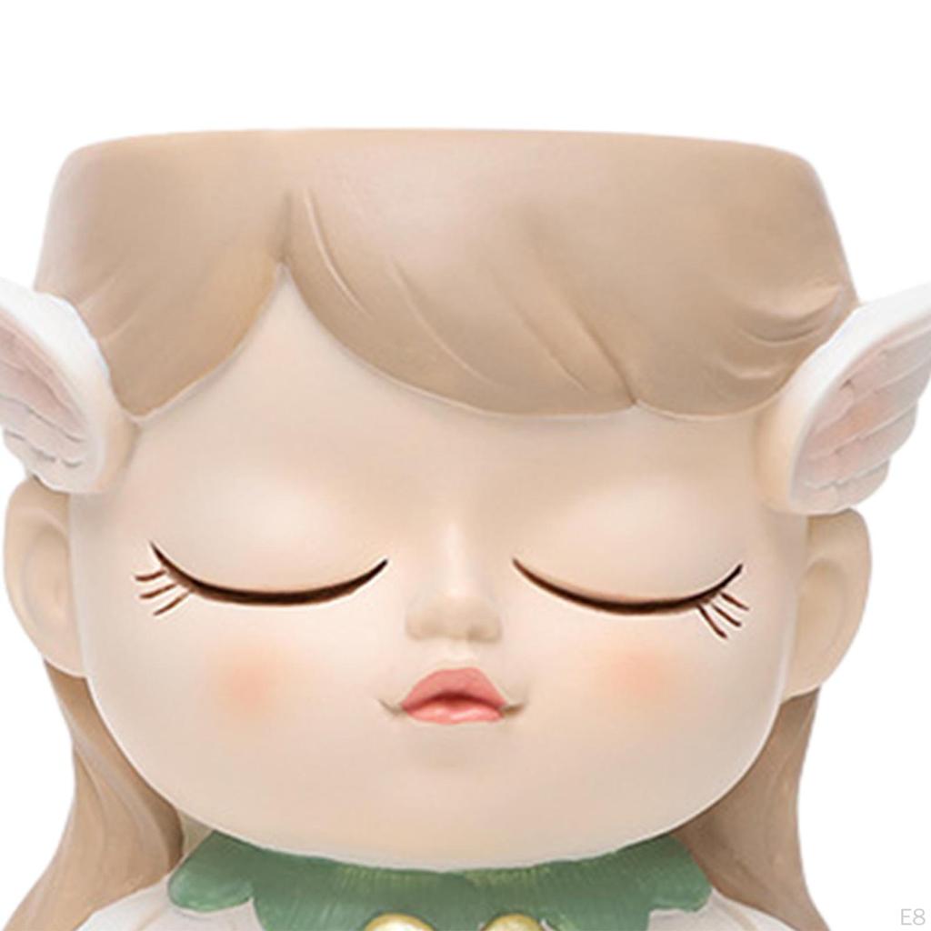 Elf Girl Flower Pot Plant Bud Vase with Drainage Hole Cartoon Resin Planters Bonsai for Living