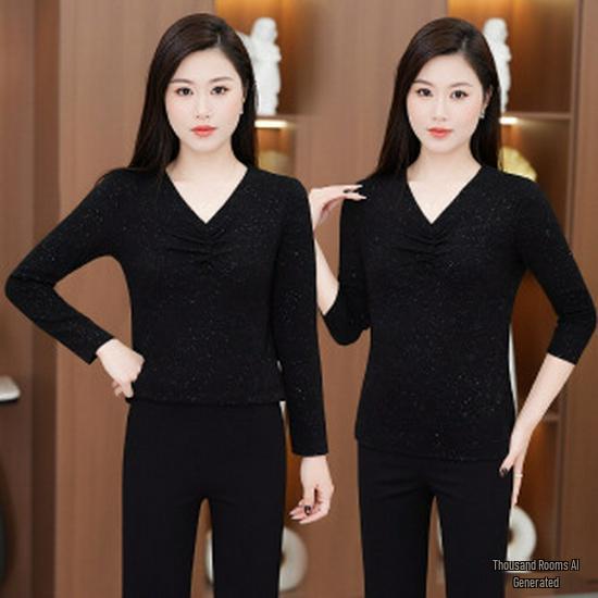 

Spring 2026 Chinese Style Long-Sleeve T-Shirt for Middle-Aged and Elderly Women 4XL чорний