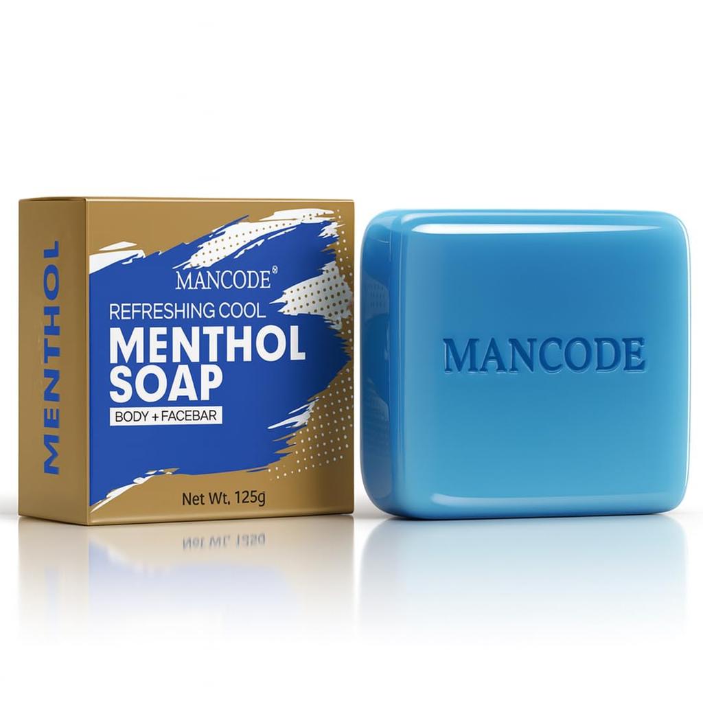 Mancode Erfrischende Kühle Mentholseife für Männer - 125 g | mit eiskaltem Menthol | Antibakteriell | Erfrischend | Schmutzentfernung | Natürliche Ayurvedische Kräuter