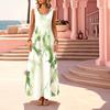 Women's Sleeveless Maxi Dress Summer Casual Green Leaf Flowy Vacation Dress Lightweight Loose Fit Flattering Fashion Versatile