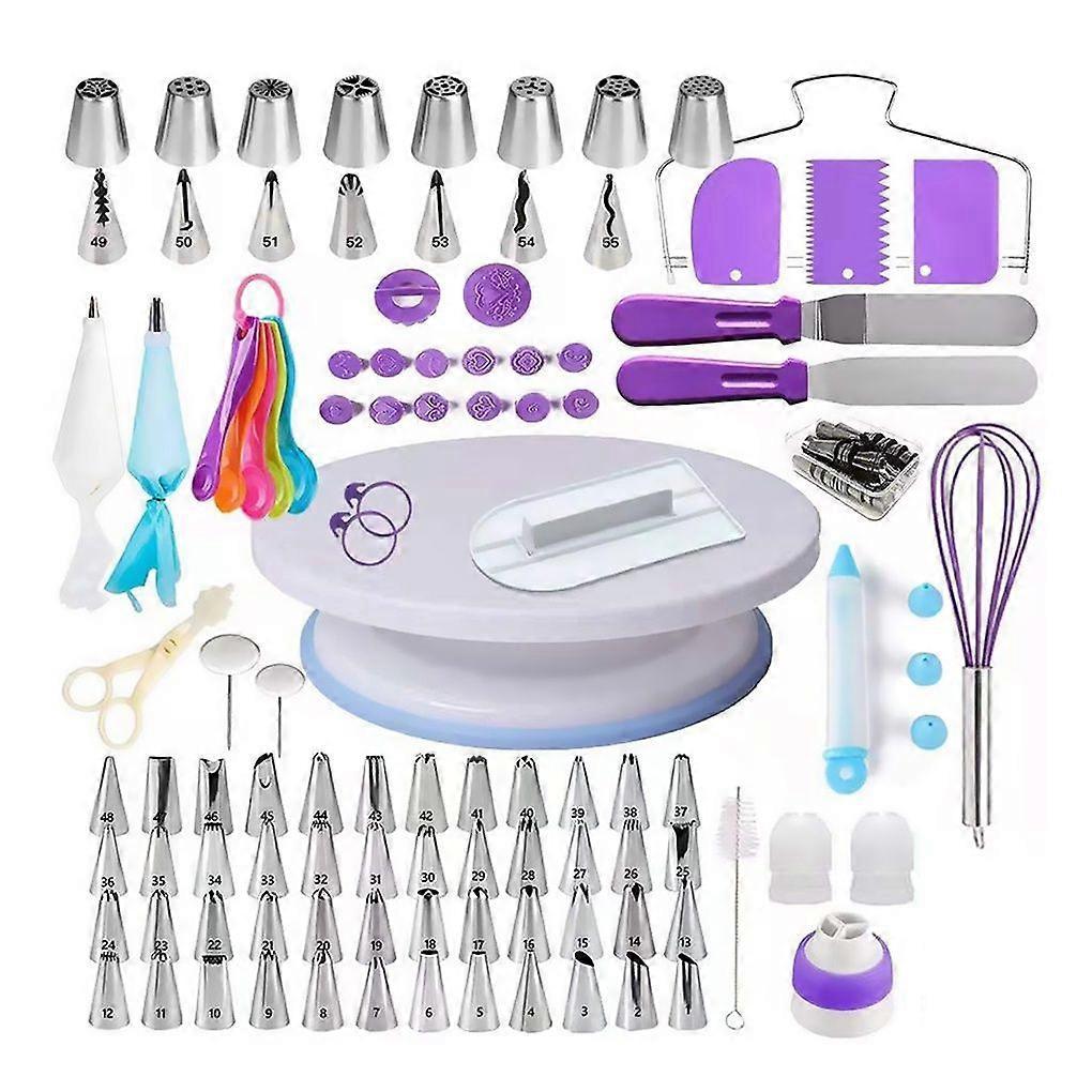 137-teiliges Kuchen-Drehteller-Set, Spritzbeutel-Set für Kuchen- und Tortendekoration, Teigglätter, Küchenhelfer mit Reinigungsbürste