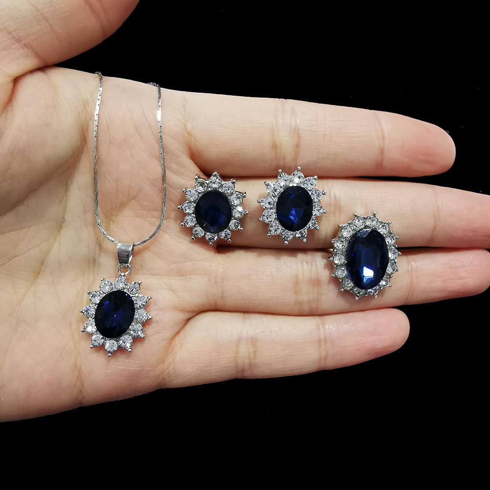 Fashion Sapphire Jewelry Set With Blue Rhinestone Decor For Women Spring