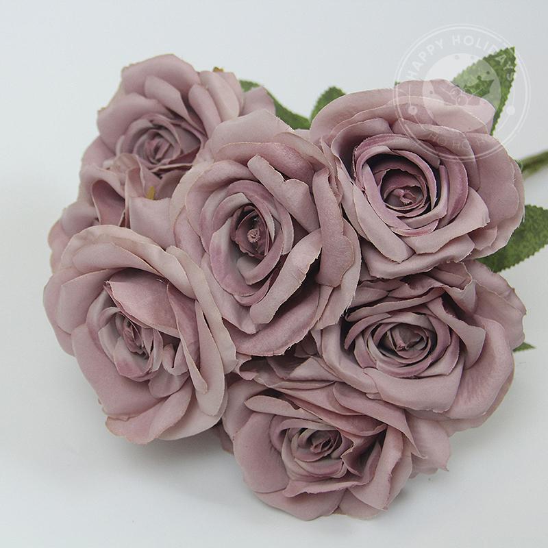 10 Flowers/Bunch Vintage Roses Coffee Bean Paste Purple Grey Pink Silk Bouquet For Birthday Party Wedding Decoration Room Layout