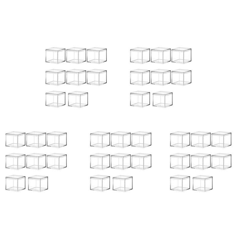 BAAJ-40 Pieces Of Transparent Acrylic Plastic Square Square Jewelry Box Mini Storage Box With Lid Mini Square Container 120Ml