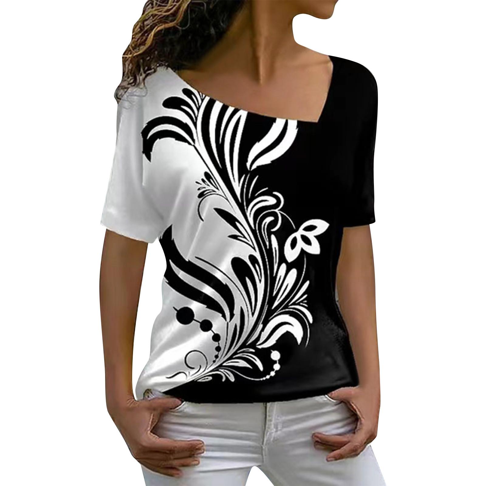 

Летние рубашки для женщин, топы с V-образным вырезом и короткими рукавами, блузка на пуговицах с цветочным принтом, топ S чёрный