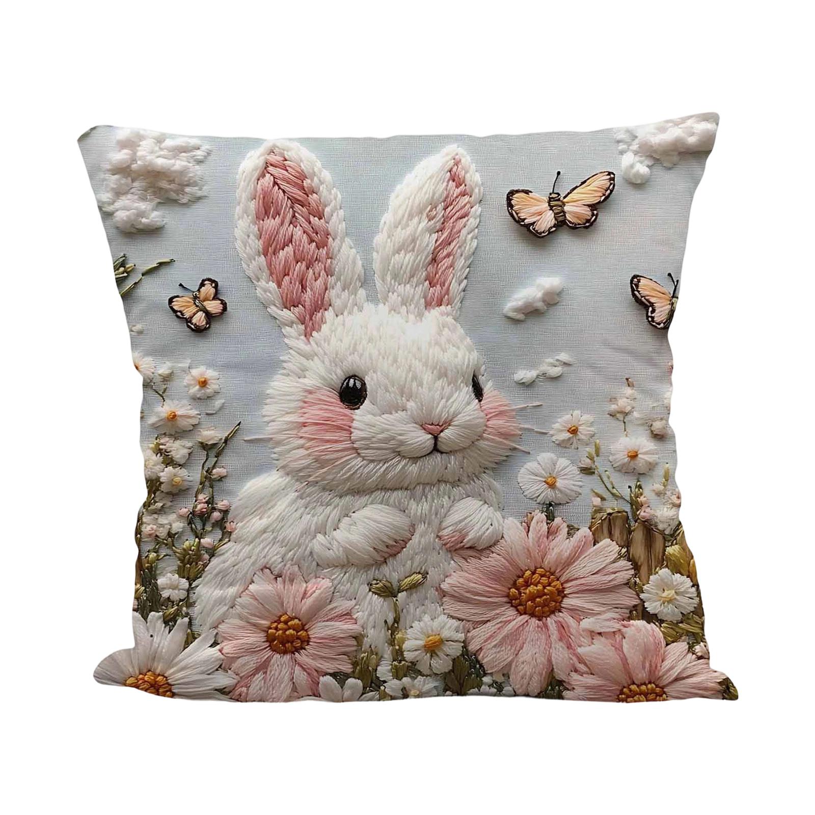 Easter Bunny Egg Pillowcase, Imitation Embroidery Polyester Pillowcase One Size