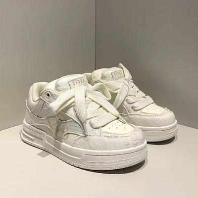Guochao pánské boty niche originální design skateboardové boty retro mléčné fufu volnočasové sportovní platformové párové bílé boty