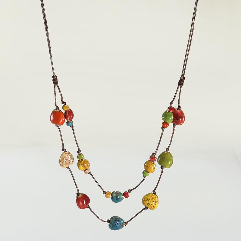 Retro resin oval pendant necklace simple casual style sweater chain fashion niche item decoration