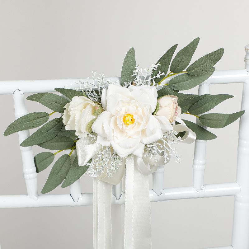 1pc Wedding Car Rearview Mirror Decoration Flower Eucalyptus Wedding Chair Back Flower Green Plants Floral for Ceremony Decor