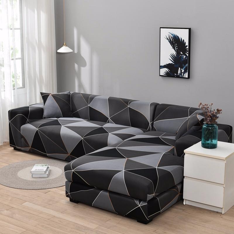 L Shaped Chaise Longue Slipcovers Chair Protector 1/2/3/4 Seat Geometric Sofa Covers for Living Room Elastic Corner Couch Cover