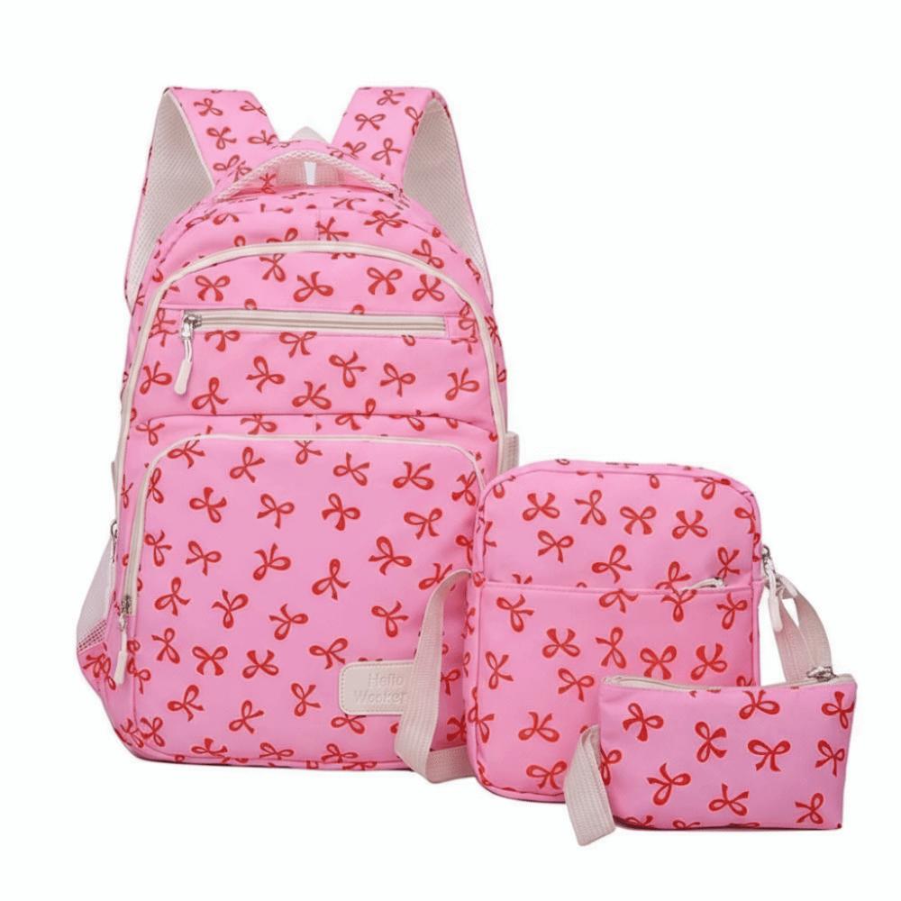 

Casual Three-piece School Bag Set Large Capacity Students School Bag Nylon Bow Backpack Outdoor розы красного