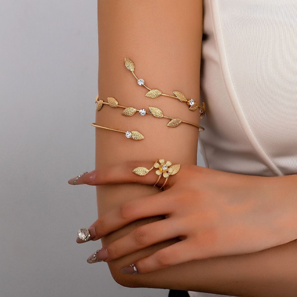 Gold Color Opening Arm Bracelet Multi Style Flower Bracelet Stylish Armband  Bridal Wear