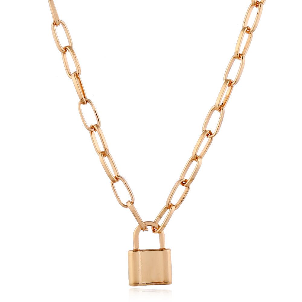 Fashion Punk Alloy Chain Necklace With Lock Pendant For Casual Wear Gifts And