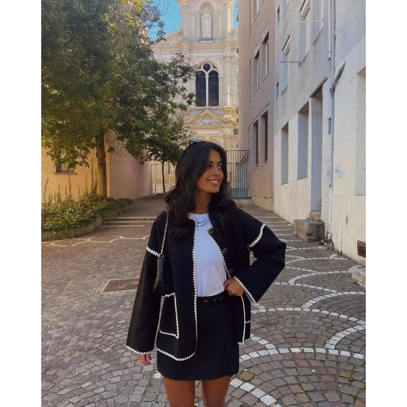 Шикарные карманные лоскутные вязаные укороченные куртки Женский однобортный кардиган — фото 6