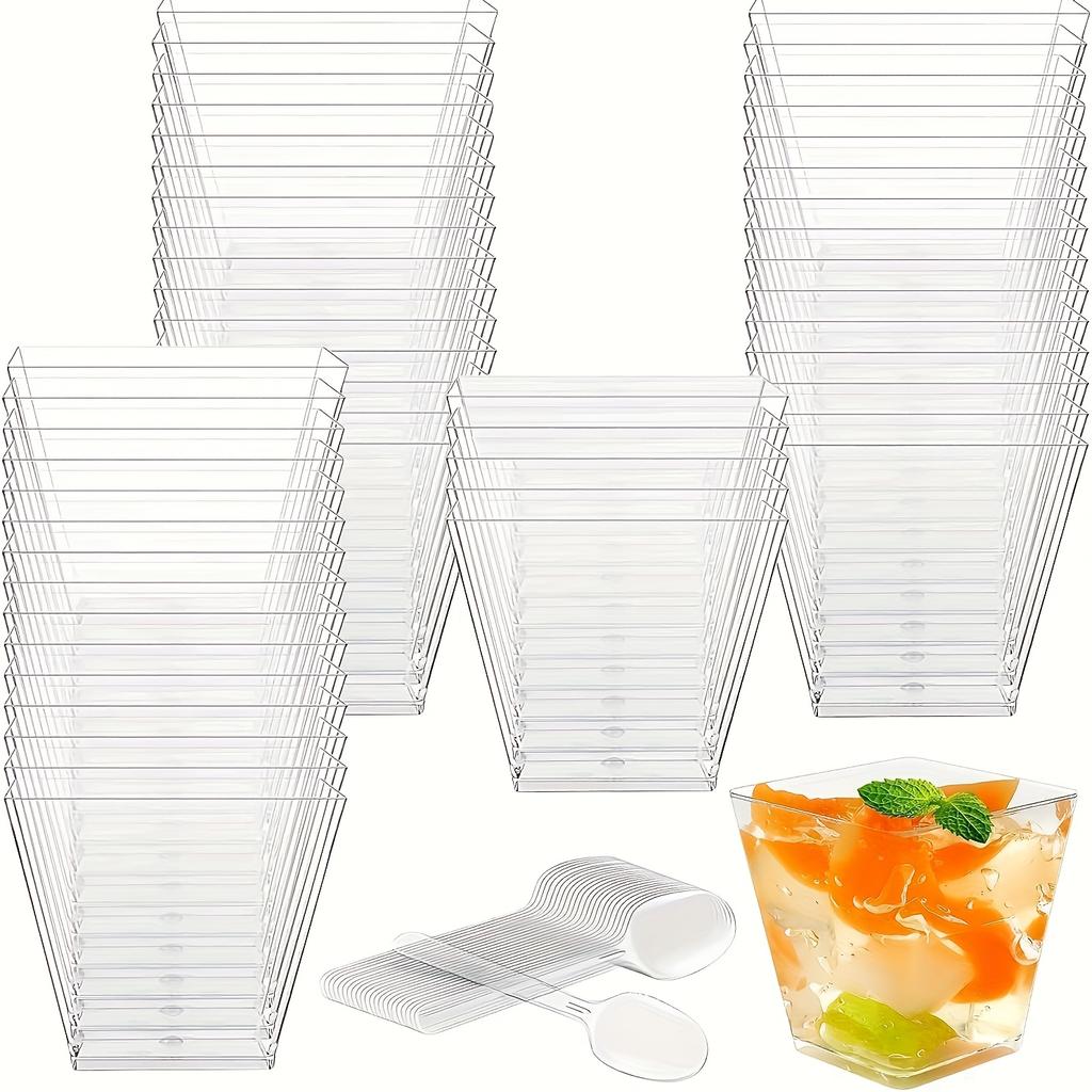 50 buc Cupe pentru Mousse: Lingură de desert și ceașcă, potrivite pentru zile de naștere, nunți și petreceri festive - Numai spălare manuală