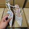 Ladies Flower Mesh Open Heel Sandals Shoes Sexy Designer High Heel Pointed Toe Stiletto Pumps Mules women sandals