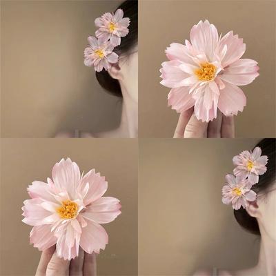 Pink Cosmos Hair Clip, Three-dimensional Flower Hair Clip, Beach Vacation Photo Headband, Bangs Clip