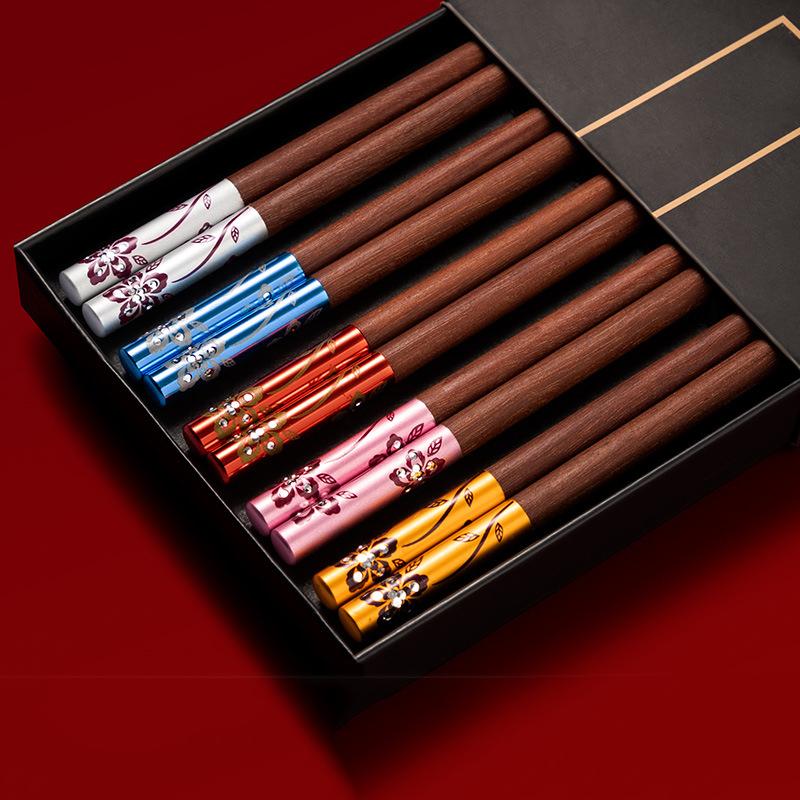 5Pairs High Quality Red Sandalwood Chopsticks Set Chinese Style Non-lacquered Non-wax Solid Wood Family Hotel Chopstick Set