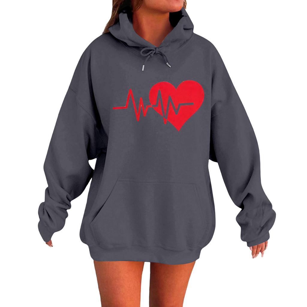 Women's Loose Comfortable Casual Fashionable Love Printed Long Sleeved Sweatshirt