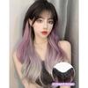 Gradient Wig Piece Dyed One Piece V-shaped Seamless Purple Gray Wig Piece Female Synthetic Clip Wig Suitable for Anyone