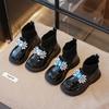 Rhinestone Girls Shoes Children's Leather Boots Autumn Winter Baby Fashion Anti-Slippery Rubber Sole Footwear Zapatos De Niña