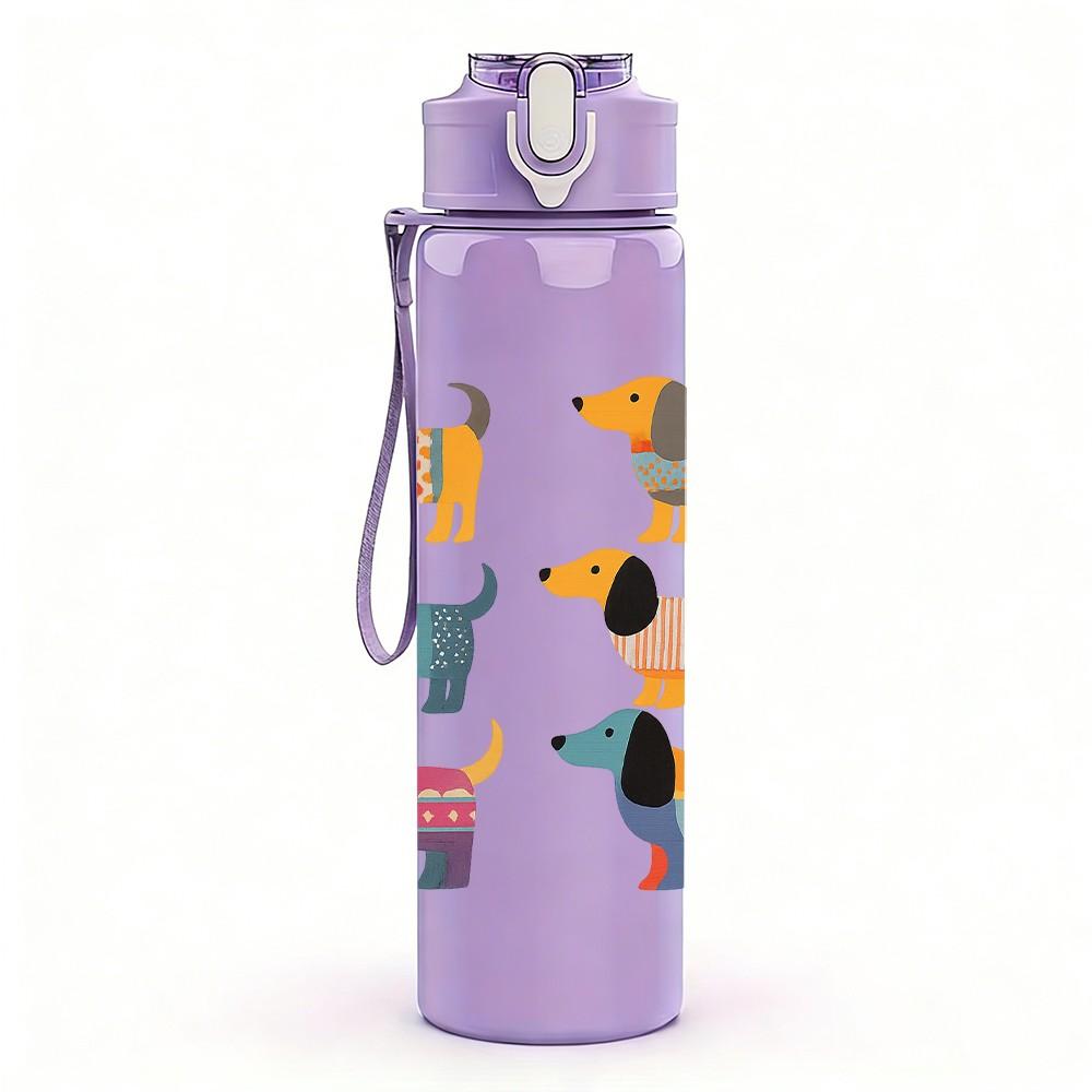 1PC Color Dachshund Repeat Grid 750ml Color Plastic Sports Water Bottle Leakproof Flip Straw Lid For Sports Office Home Use