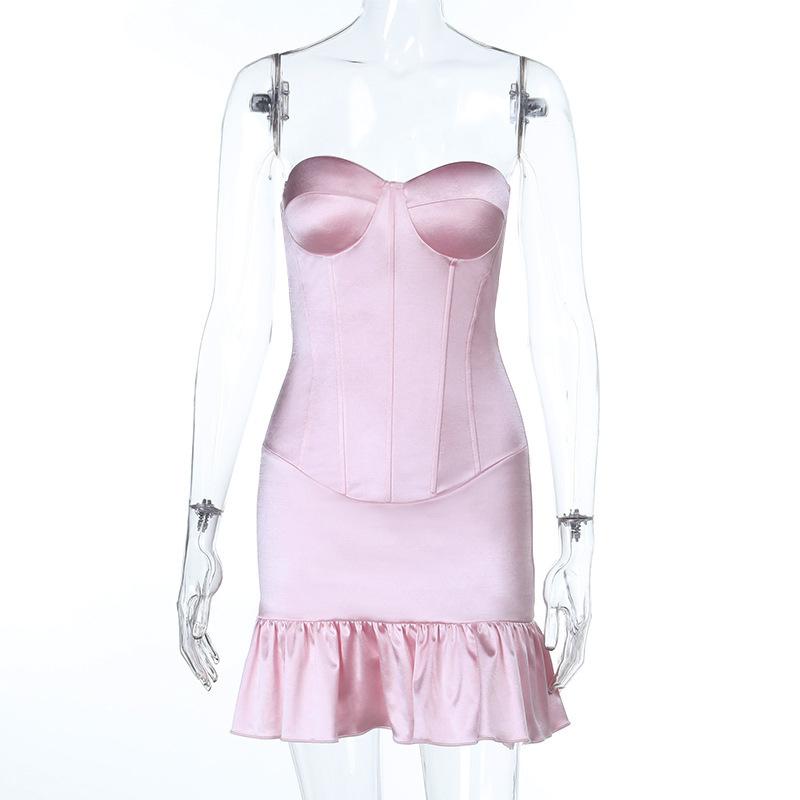2026 European and American style full care hot summer new solid color waist slim and thin tube top dress