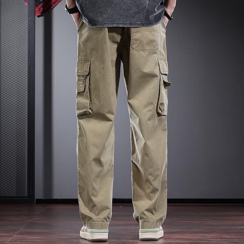 JIELEINUO Men's Loose Straight Workwear Cargo Pants