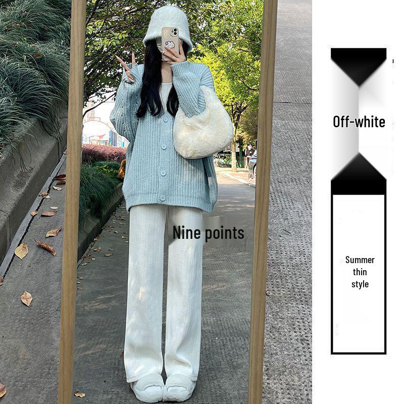 

Women s High-Waisted Gray Herringbone Wide-Leg Pants - Autumn/Winter 2025 Petite Loose Style M 75-95 lbs